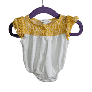 Emily & Oliver Baby Girl's 0-3MO Tassel Short Sleeve Romper White Yellow Floral